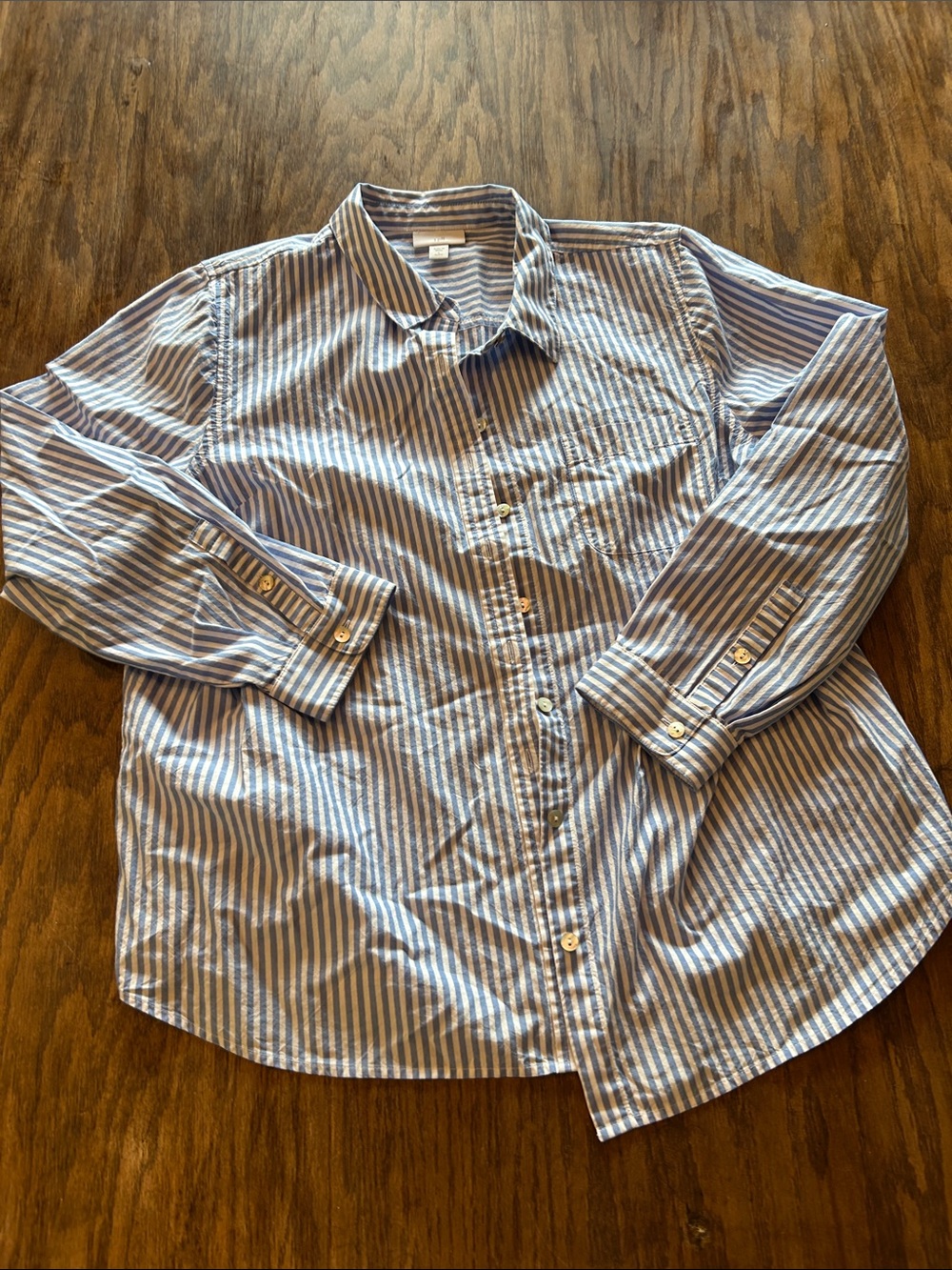 J. Jill Blue and White Vertical Stripe Button-Down Shirt